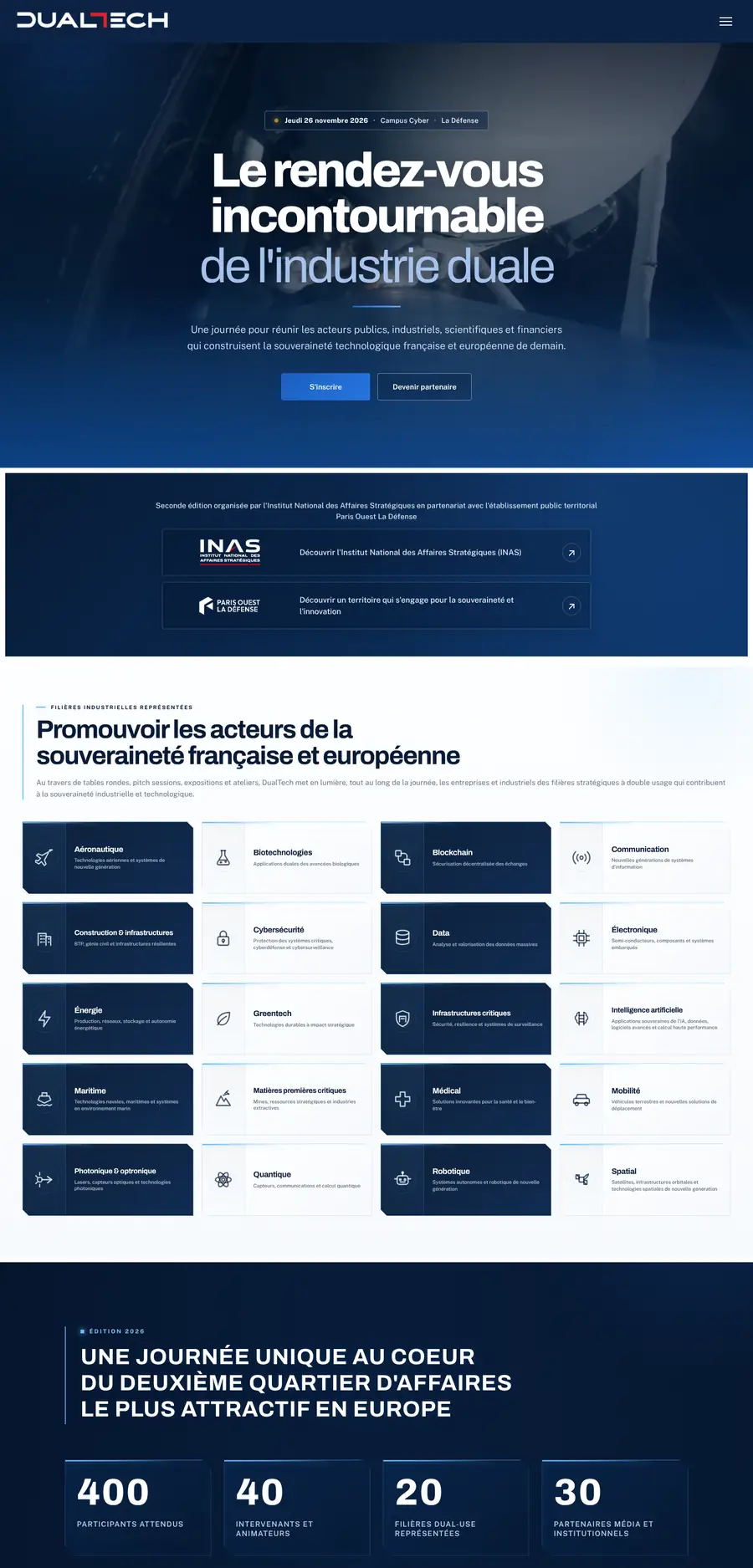 Page d’accueil complète du site Dual Tech