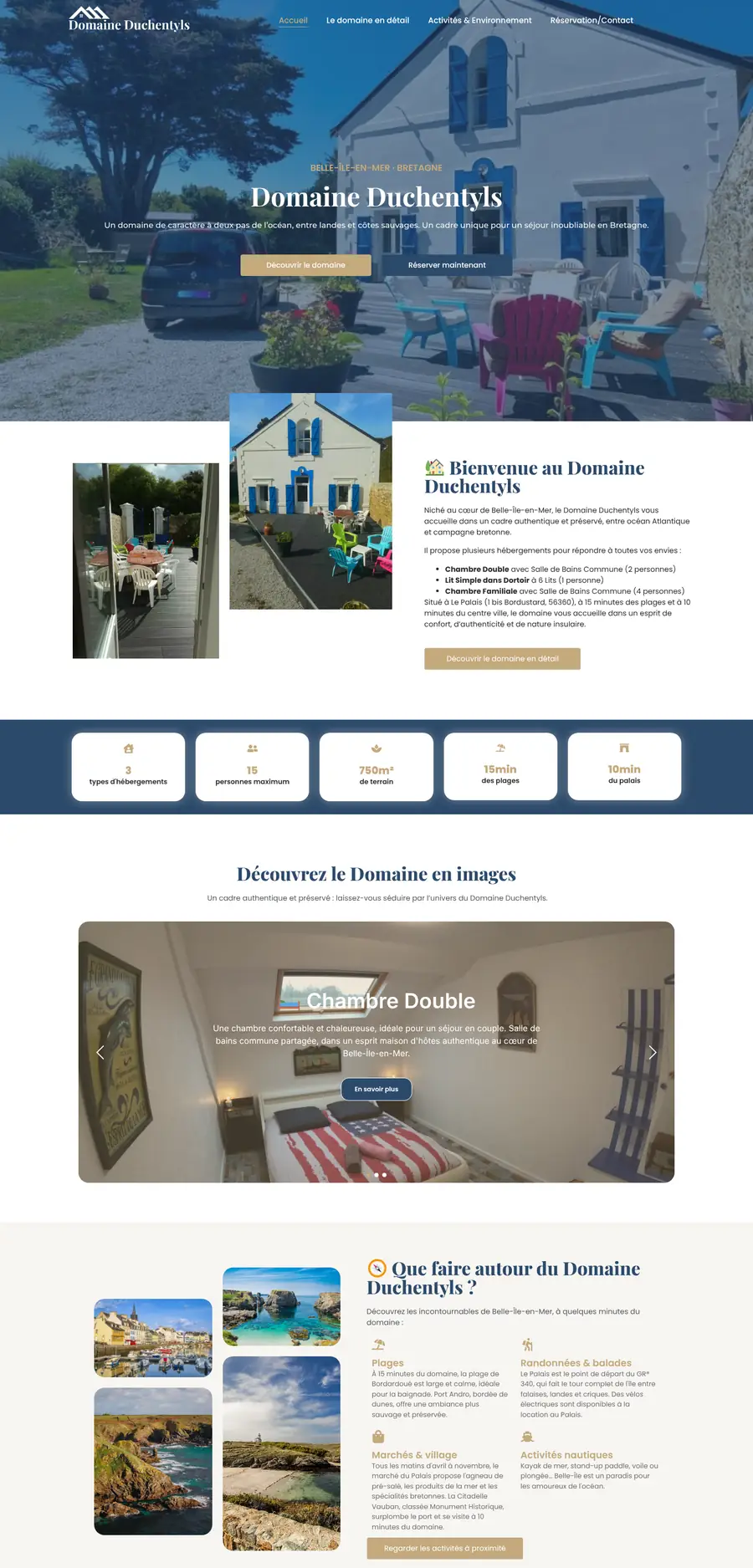 Page d’accueil complète du site Domaine Duchentyls