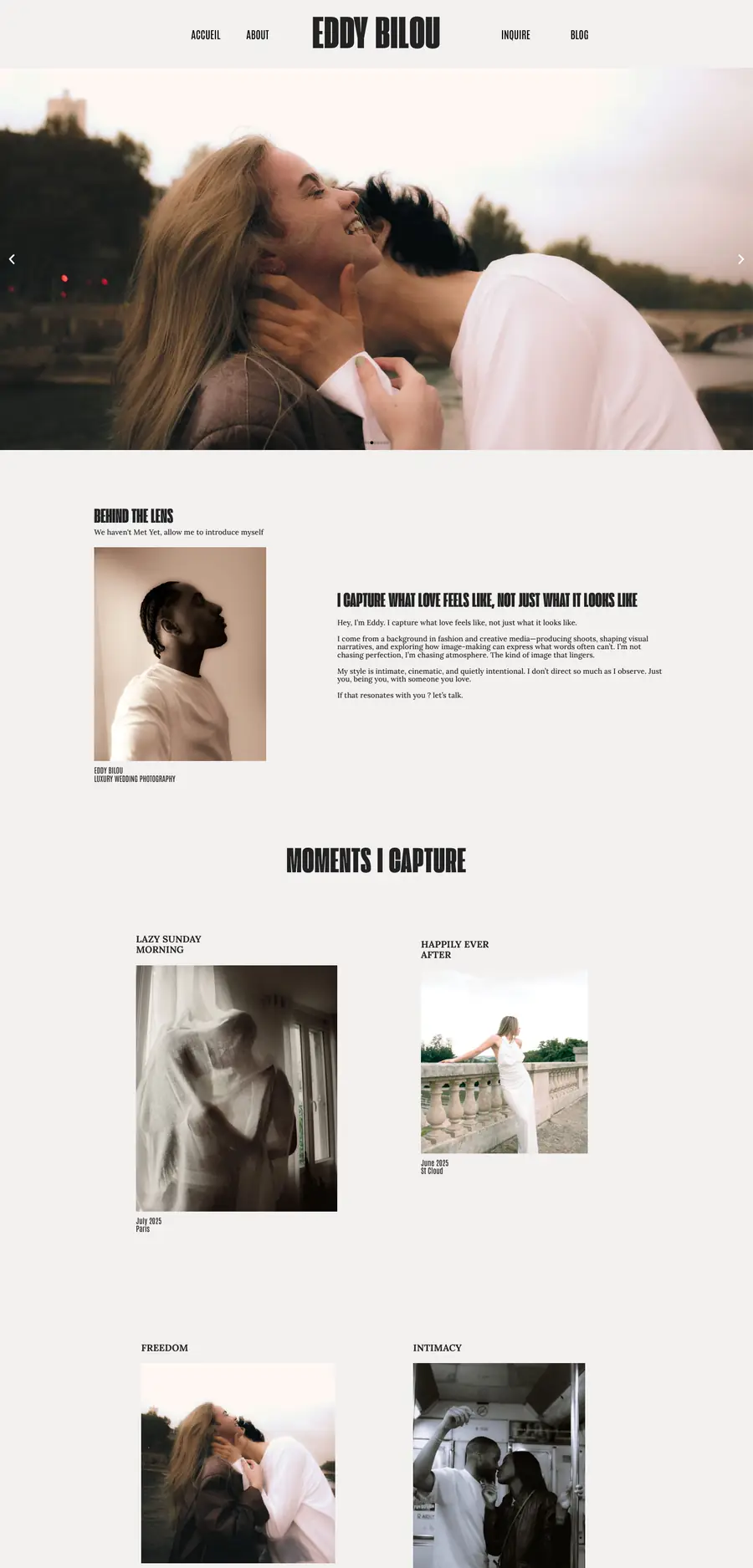 Page d’accueil complète du site Eddy Bilou