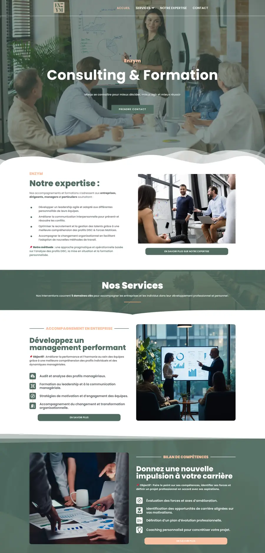 Page d’accueil complète du site Enzym