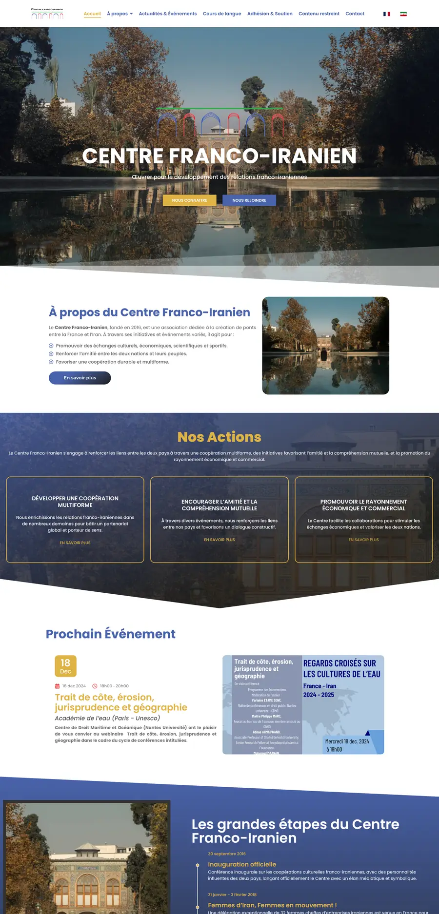 Page d’accueil complète du site Centre Franco Iranien