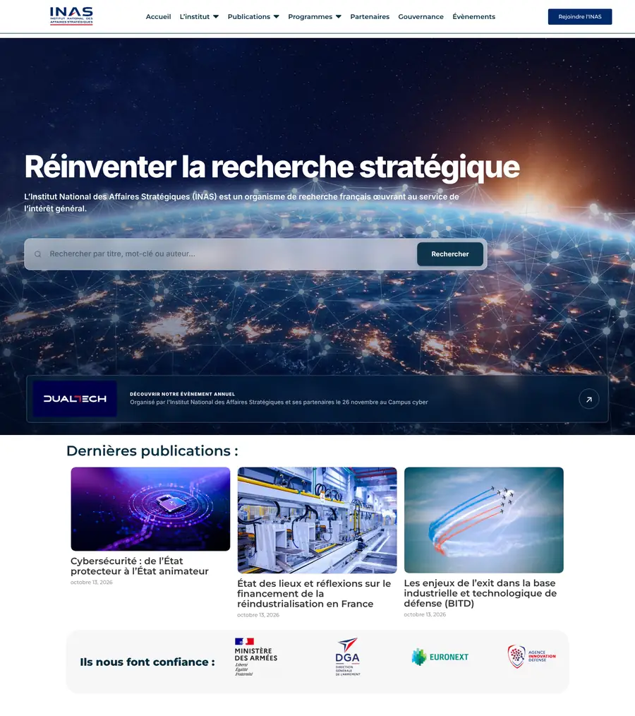 Page d’accueil complète du site INAS