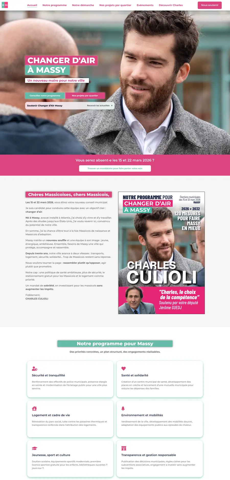 Page d’accueil complète du site Changer d’Air à Massy
