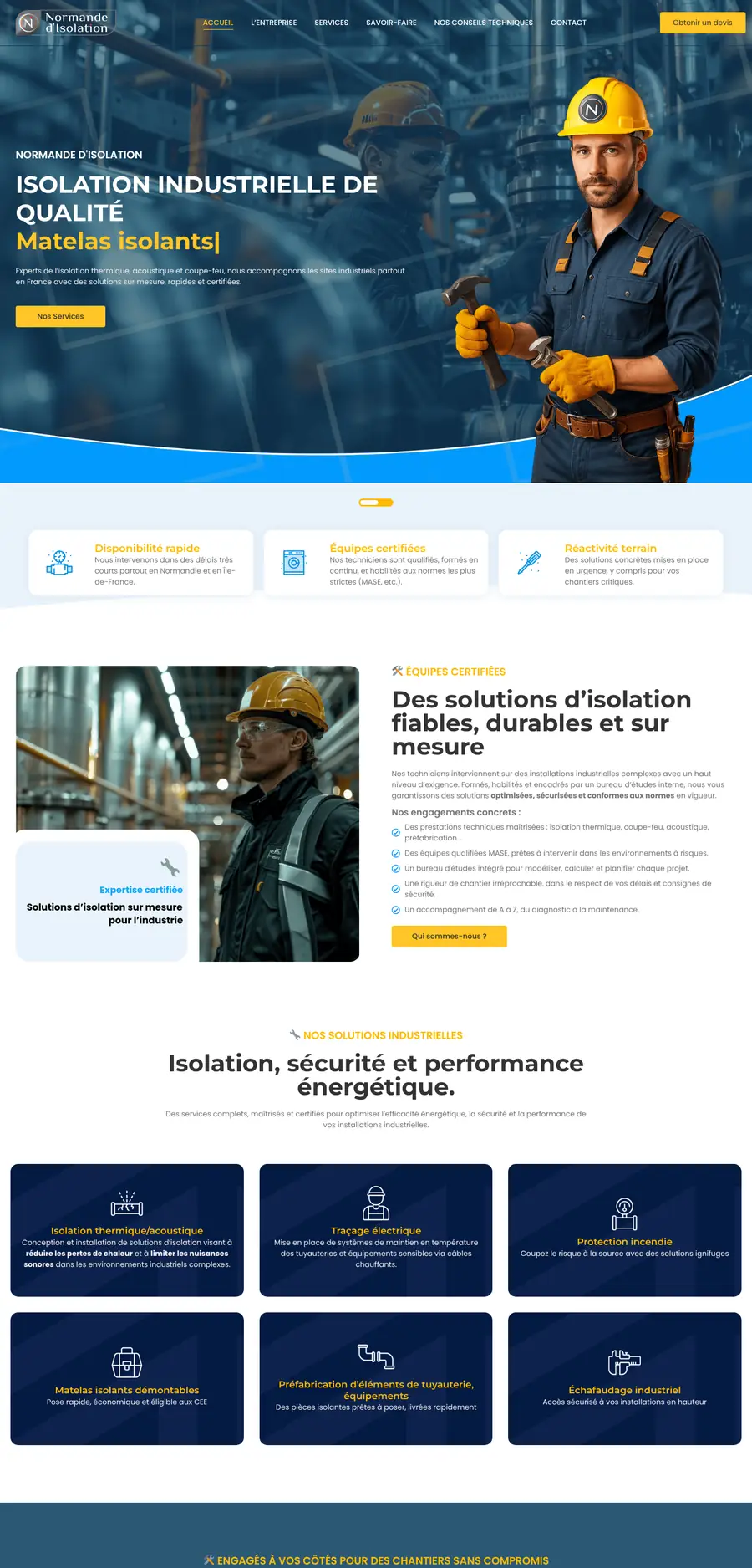 Page d’accueil complète du site Normande d’Isolation
