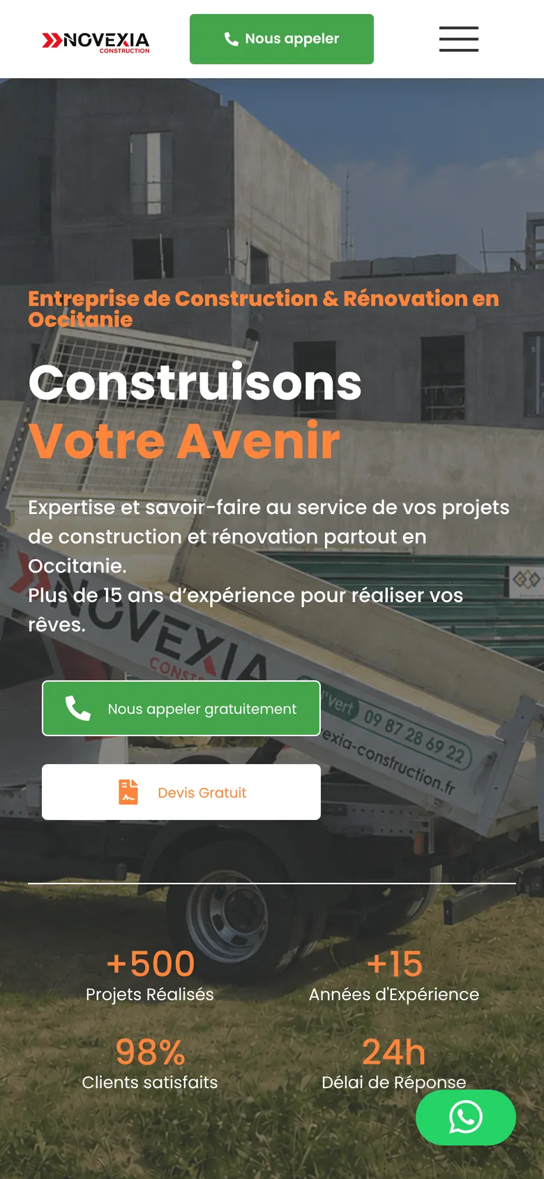 Site Novexia Construction sur mobile