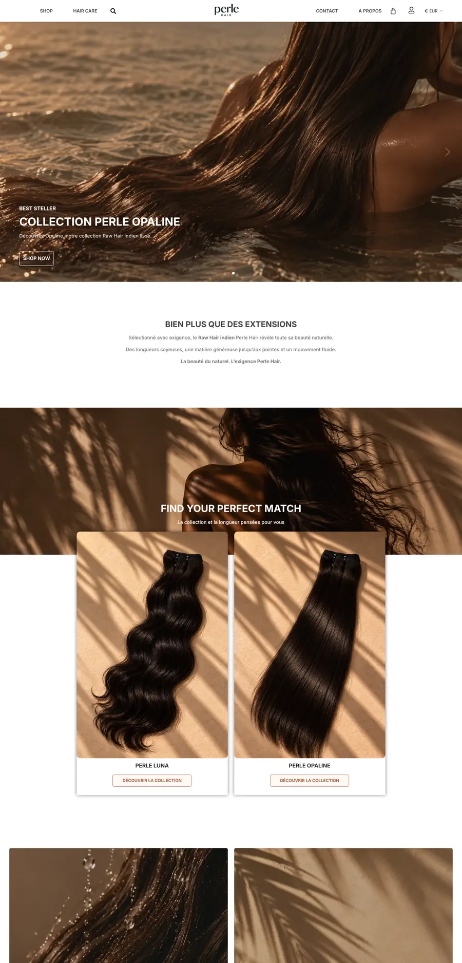 Page d’accueil complète du site Perle Hair