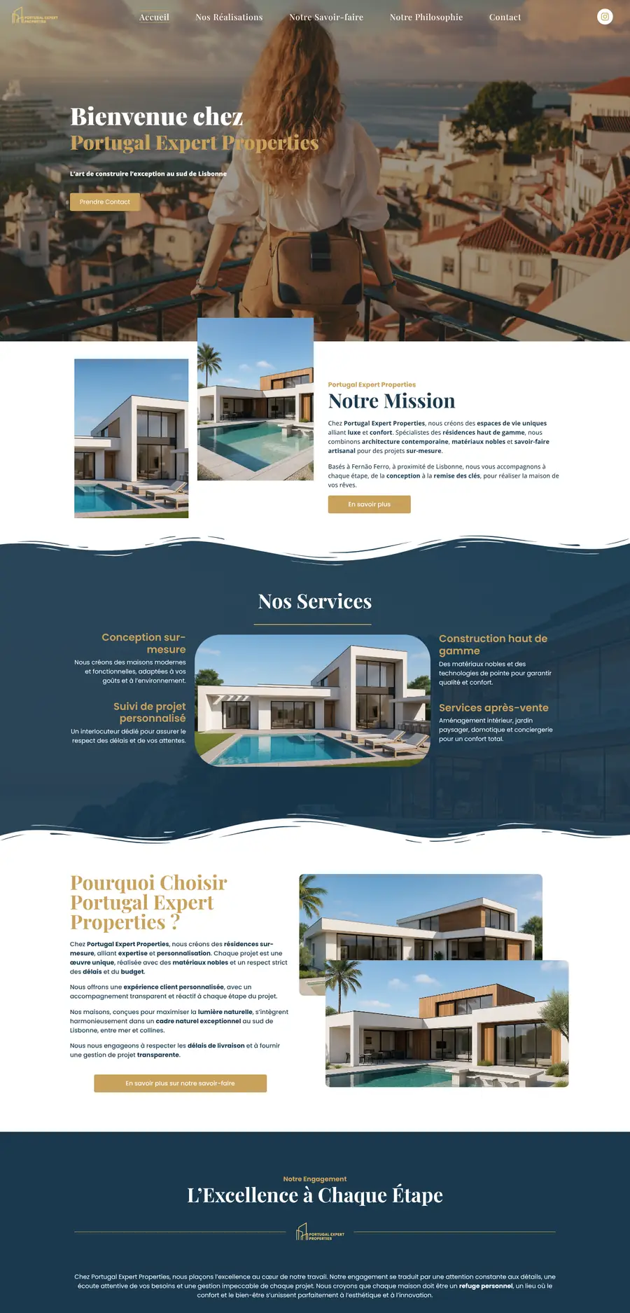 Page d’accueil complète du site Portugal Expert Properties
