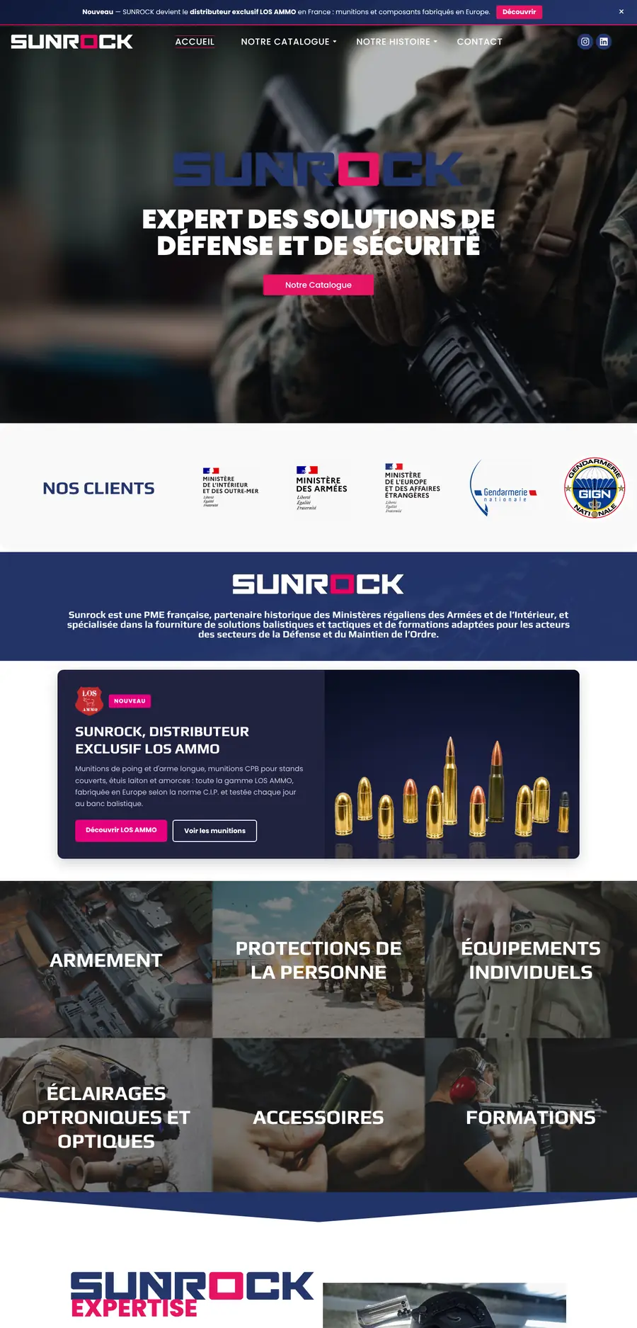 Page d’accueil complète du site Sunrock