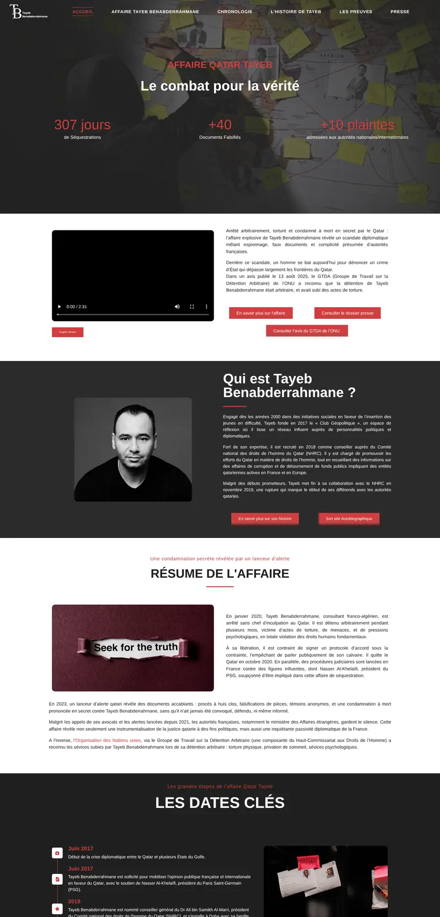 Page d’accueil complète du site Affaire Tayeb Benabderrahmane