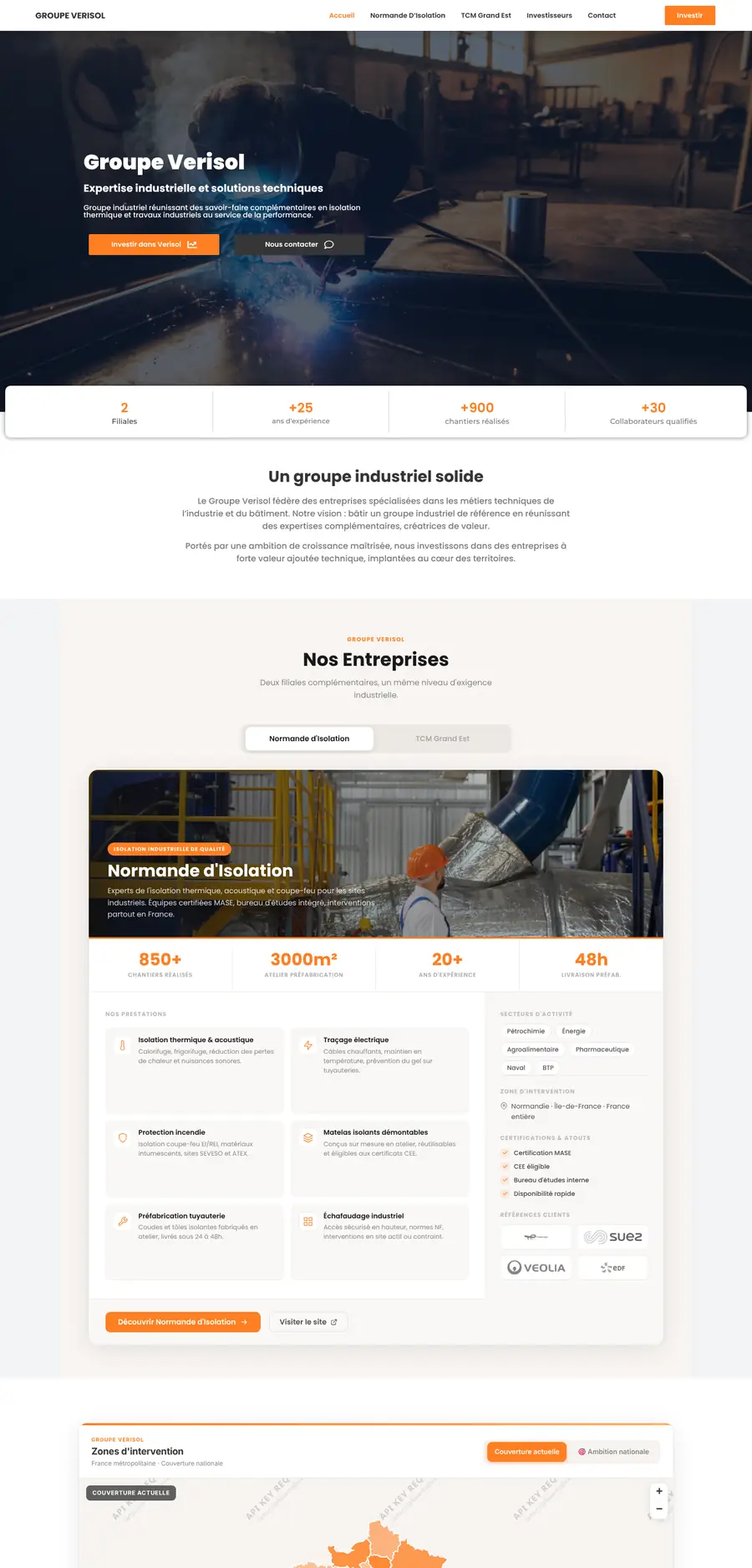Page d’accueil complète du site Groupe Verisol