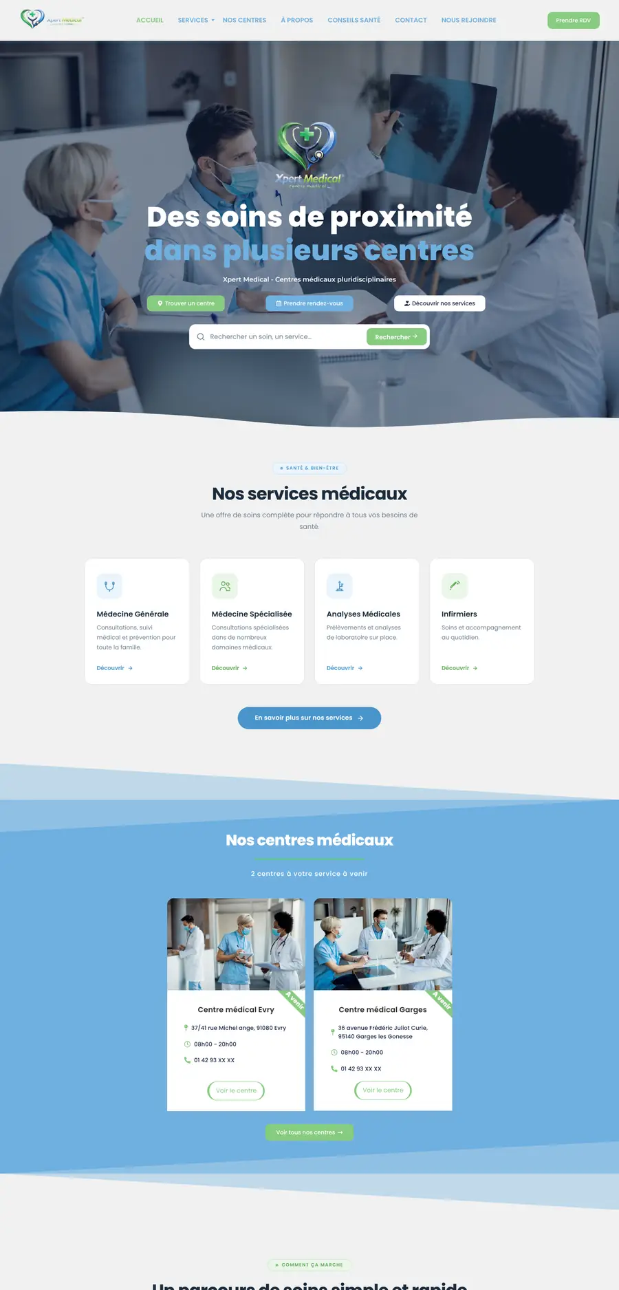 Page d’accueil complète du site Xpert Medical