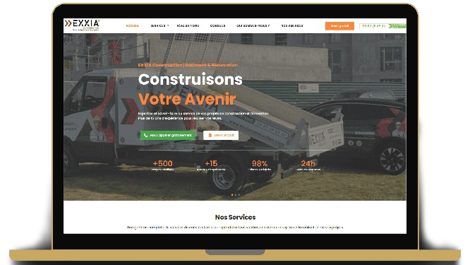 Site commercial BTP Exxia Construction — création site web entreprise rénovation, agence web Paris