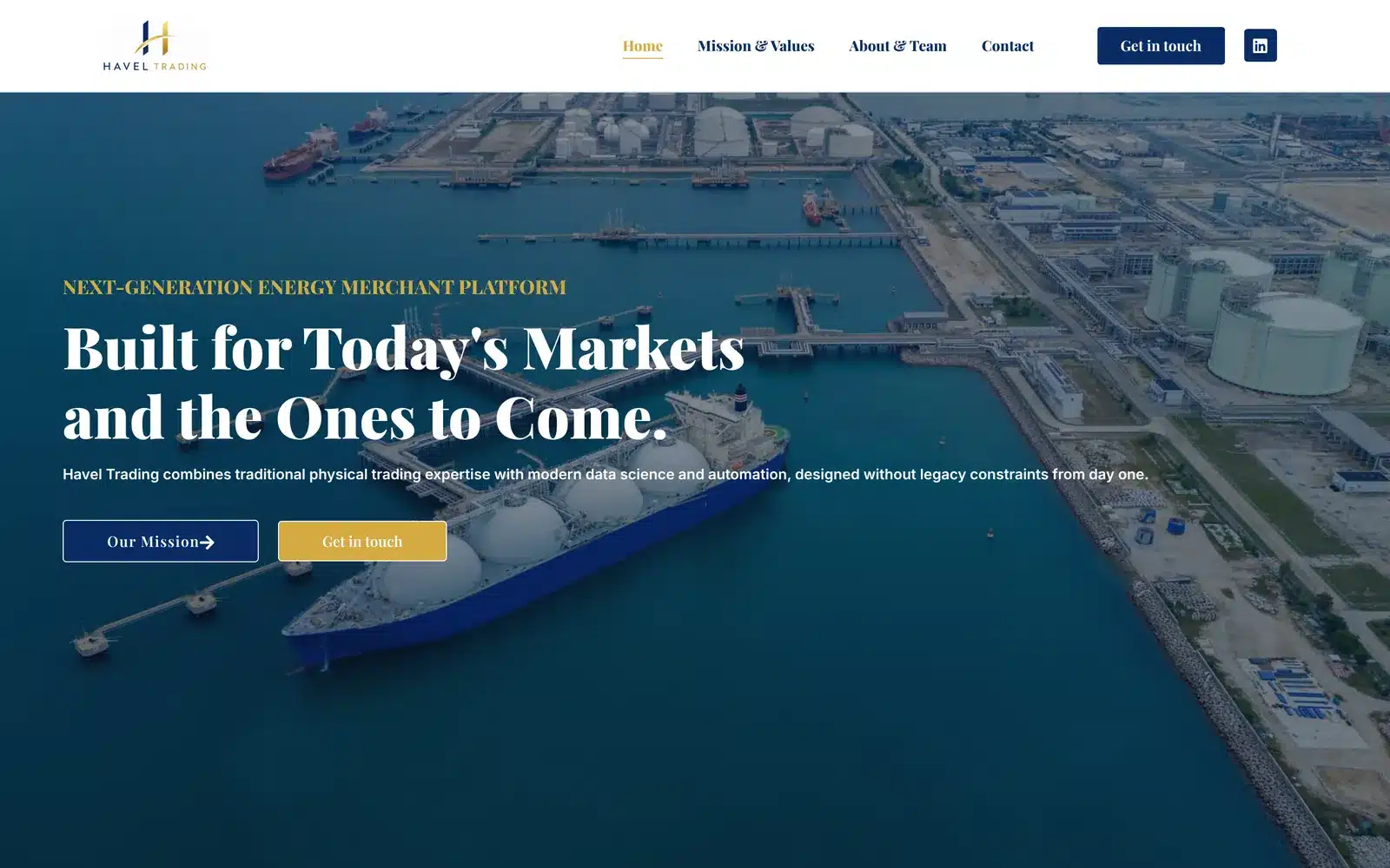 Page d’accueil du site Havel Trading