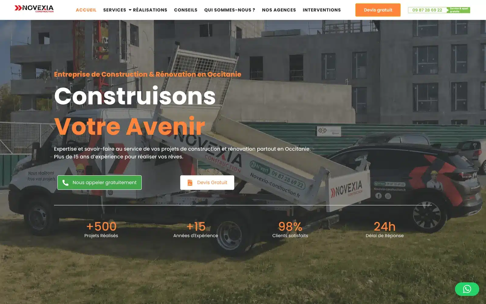 Page d’accueil du site Novexia Construction